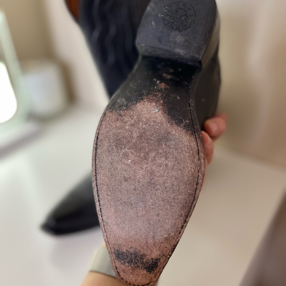 Lucchese Black Heeled Boots with Intricate Stitching - Picture 4 of 5